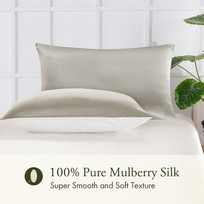 LilySilk غطاء وسادة حرير 19 مم من LILYSILK للشعر والبشرة مع جانب قطن قياسي/ملكة 20x30 بوصة رمادي فضي 1 قطعة - Image 2